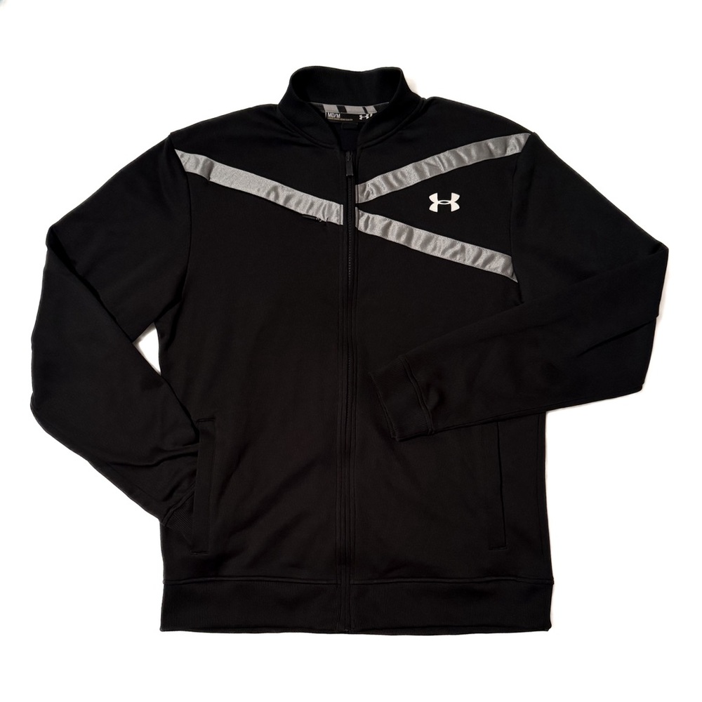 Men’s Under Armour Full-Zip Basketball Warmup in Black with Silver Accent